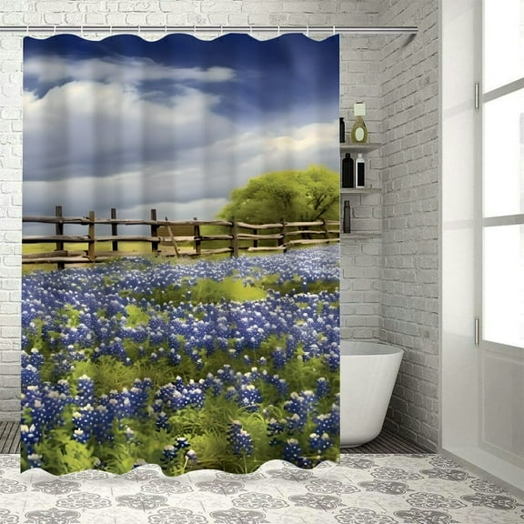 Pratyus Bluebonnets Shower Curtain Cloth Fabric Bathroom Decor Set with Hooks Polyester Waterproof Washable Shower Curtain for Bathroom with Various Sizes and Easy Installation 69x72
