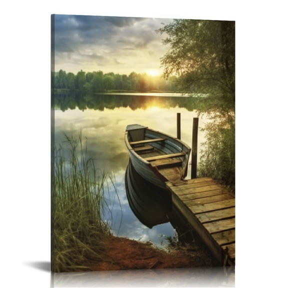 Pratyus Boat Dock Canvas Wall Decor Art Modern Prints for Home Living Room Bedroom Office Decoration Gift Ideas 12x16in
