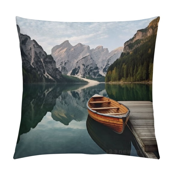 Pratyus Boat Pier Mountains Pillow Cases with Zipper Home Decor for Living Room Bedroom Cushion Outdoor Short Plush 1PC 22x22in
