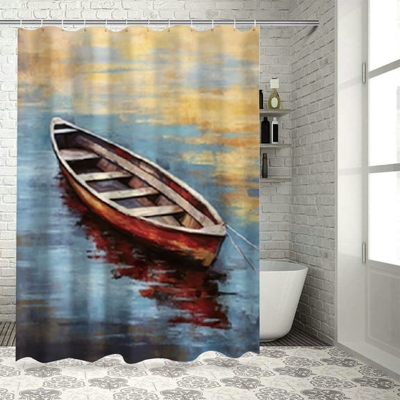 Pratyus Boat Water Person Shower Curtain Waterproof Bath Curtain with Hooks, Kids Bathroom Decor 100% Polyester Fiber Washable Bathroom Curtain for Bathroom 36"x72