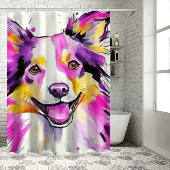 Pratyus Border Collie Printed Shower Curtain, Easy Care Sustainable Polyester Fiber Bathroom Curtain Set 36x72