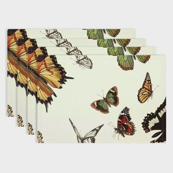 Pratyus Butterflies 4pcs Linen Cloth Party Table Placemat Set for Birthday Parties, Christmas, Restaurants, Buffets, Home Decoration 18x12in