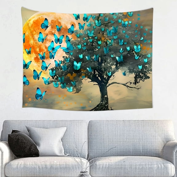 Pratyus Butterflies Full Moon Tapestry 100% Polyester Home Wall Art Hanging Decorative Bedroom Living Room Decoration 40x30in