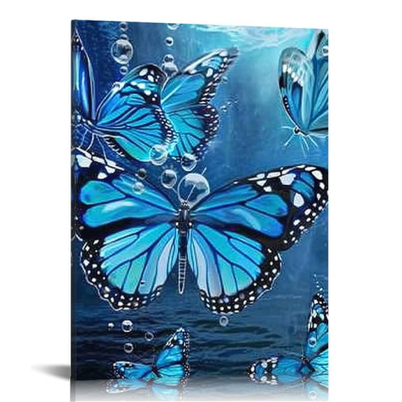 Pratyus Butterflies Water Bubbles Canvas Print Wall Art for Home Decor Living Room Office - Perfect Gift Idea 16x20in