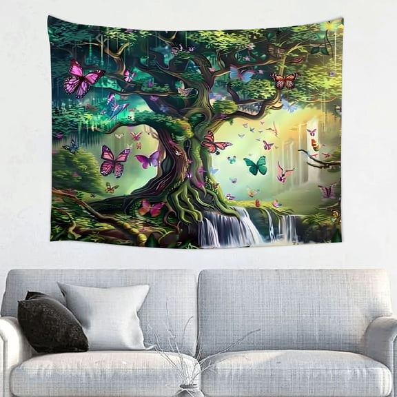 Pratyus Butterflies Waterfall Fantasy Art 100% Polyester Home Wall Tapestry Decor for Bedroom Living Room Dorm, Decorative Wall Hanging, Various Sizes Available 40x30in