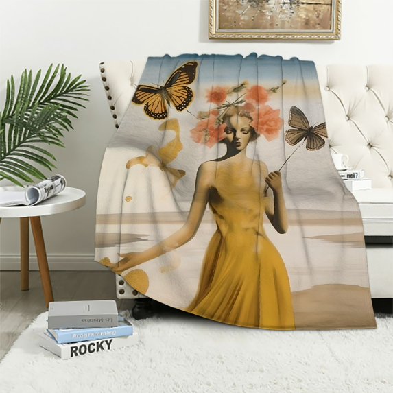 Pratyus Butterfly Flowers Surrealism Super Soft Flannel Blanket for Bed Sofa Decor, All Seasons Lightweight Cozy Throw Blanket Gift 50x60in