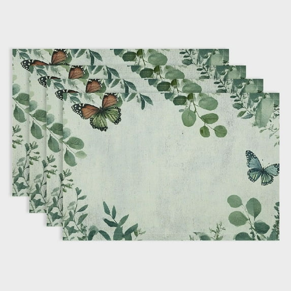 Pratyus Butterfly Linen Cloth Placemats Set of 4 for Dining Tables, Birthday Parties, Christmas, and Buffets - Home Decoration 18x12in