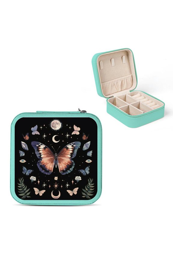 Butterfly Moon Phases Aestheticism Jewelry Box for Necklace, Ring, Earring Storage Green