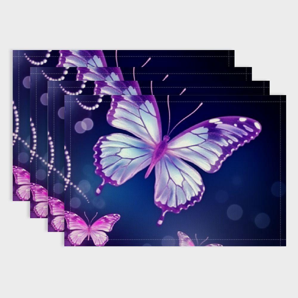 Pratyus Butterfly Purple Magic Linen Cloth Placemat Set of 4 for Dining ...