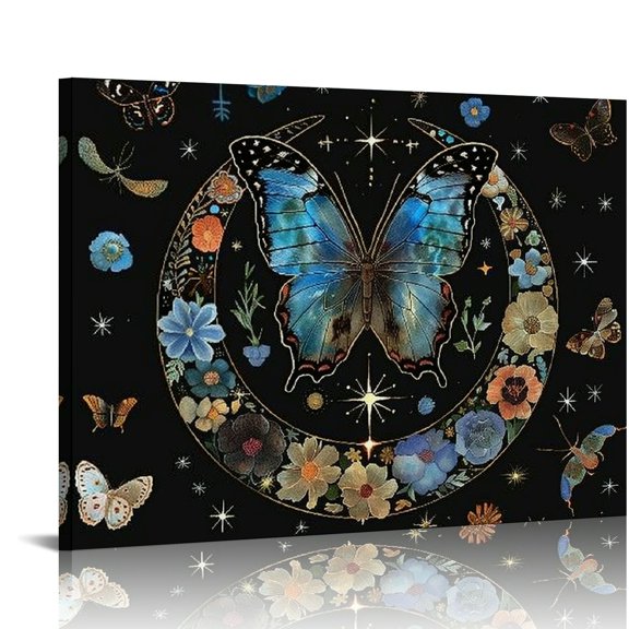 Pratyus Butterfly Stars Theme Canvas Print Wall Art Decor for Home Living Room Bedroom Kitchen Bathroom Office Salon Bar, Great Gift Idea 16x12in