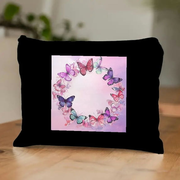 Pratyus Butterfly Theme Tote Bag Valentine Gift Pink Love Cosmetic Bag for Women Friends Travel Essentials Ladies Accessories Black