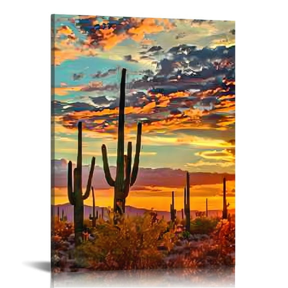 Pratyus Cactus Clouds Sunset Canvas Prints Wall Art Home Decoration For Bedroom Living Room Office Decor Gift Ideas 12x16/16x20 Inches 12x16in