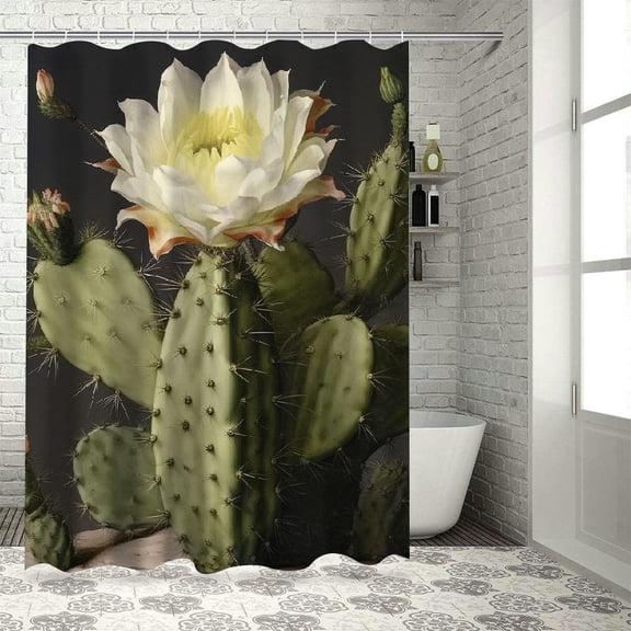 Pratyus Cactus Flower Rococo Printed Shower Curtain Easy Care 100% Polyester Home Bathroom Decor with Hooks 36x72