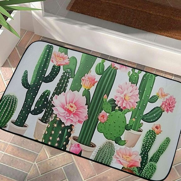 Pratyus Cactus Flowers Door Mat Outdoor Indoor Welcome Mats, Non-Slip Entry Rug for Yard, Patio, Home Entrance, UV Resistant, Easy to Clean 19.68*39.37 in