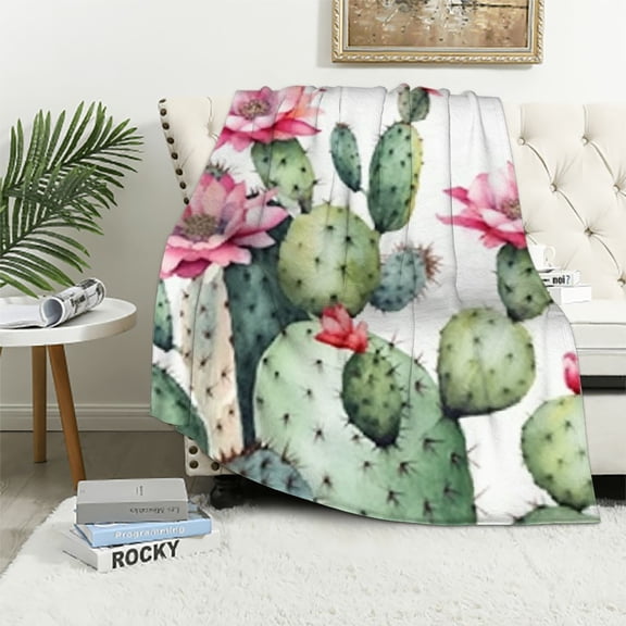 Pratyus Cactus Flowers Flannel Throw Blanket Cozy Soft Fuzzy Plush Home Decor All Seasons Hand Feel Blanket 40x50in