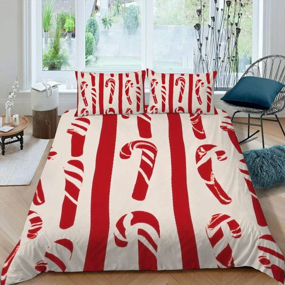 Pratyus Candy Canes 3-Piece Bedding Set Modern Style High-Quality Sleep Decor for Bedroom Guest Room 87x68in