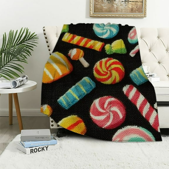Pratyus Candy Lollipops Candy Cane Flannel Blanket for Bed Couch Sofa All Seasons Comfort Throw Blanket 60x80in