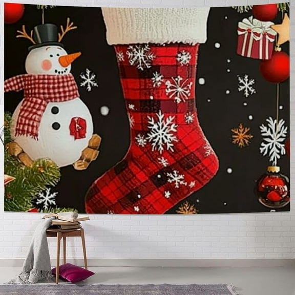 Pratyus Christmas Stocking Reindeer Snowman Tapestry Wall Hanging for Bedroom Living Room Dorm Decoration - High-Quality Short Plush Fabric 50x40inch