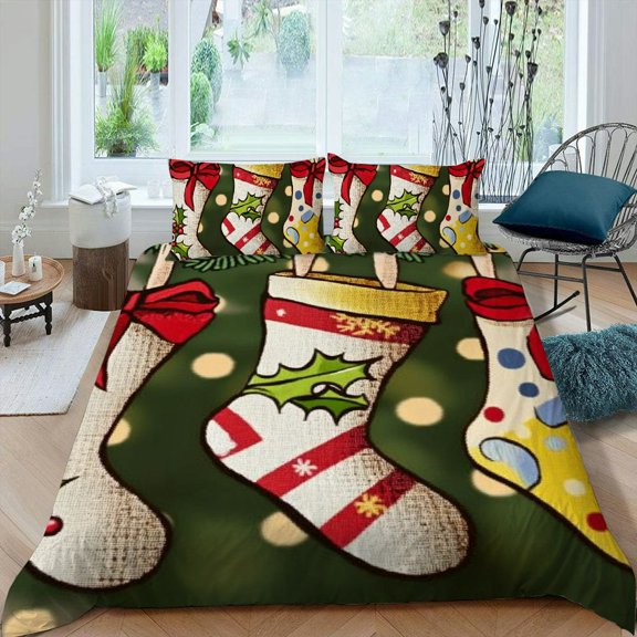 Pratyus Christmas Tree Holly Decorations 3-Piece Bedding Set for Bedroom Room Decor High Quality Sleep 87x68in