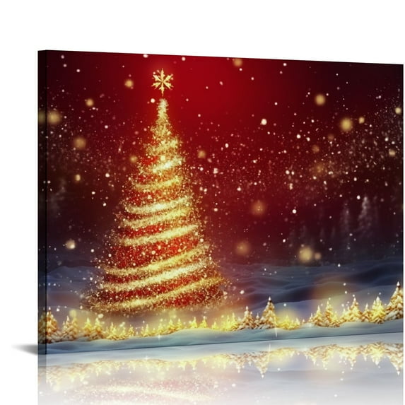 Pratyus Christmas Tree Lights Snow Canvas Wall Art Decor for Bedroom Kitchen - Ideal Home Decoration and Gift 20x16in
