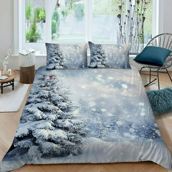 Pratyus Christmas Tree Snow 3-Piece Bedding Set Modern Soft Bedroom Decor for Men Women Comfortable and Breathable 87x68in