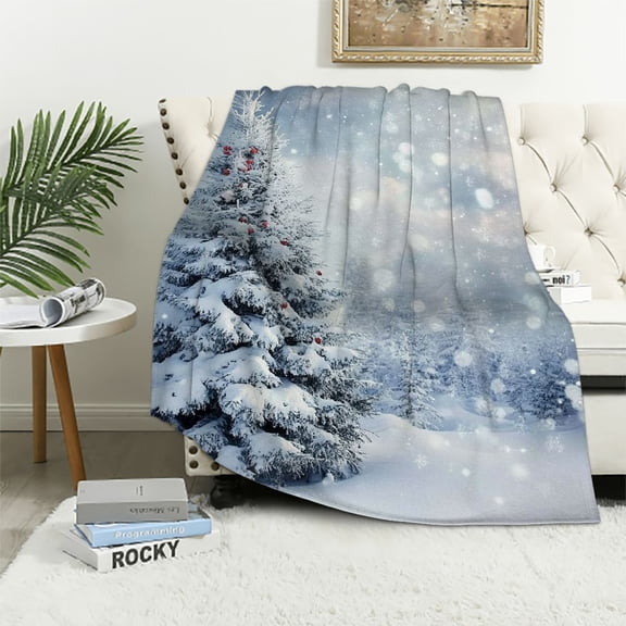 Pratyus Christmas Tree Snow Flannel Throw Blanket for Couch Sofa Bed All Seasons Decor 40x50in