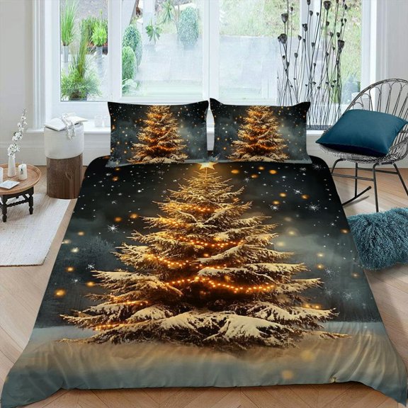 Pratyus Christmas Tree Snow Star 3-Piece Bedding Set Modern Style Soft Bedroom Decor for Ultimate Comfort and Breathability, Machine Washable 87x68in