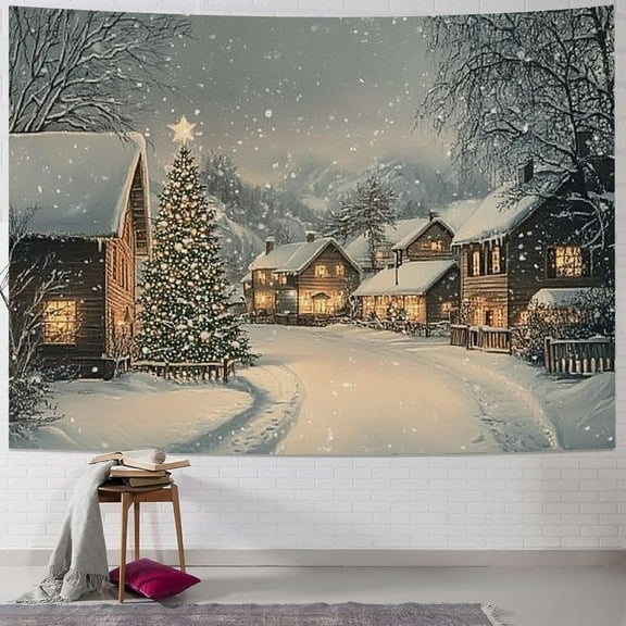 Pratyus Christmas Tree Snow Tapestry Wall Hanging for Bedroom Dorm Decoration 40x30inch