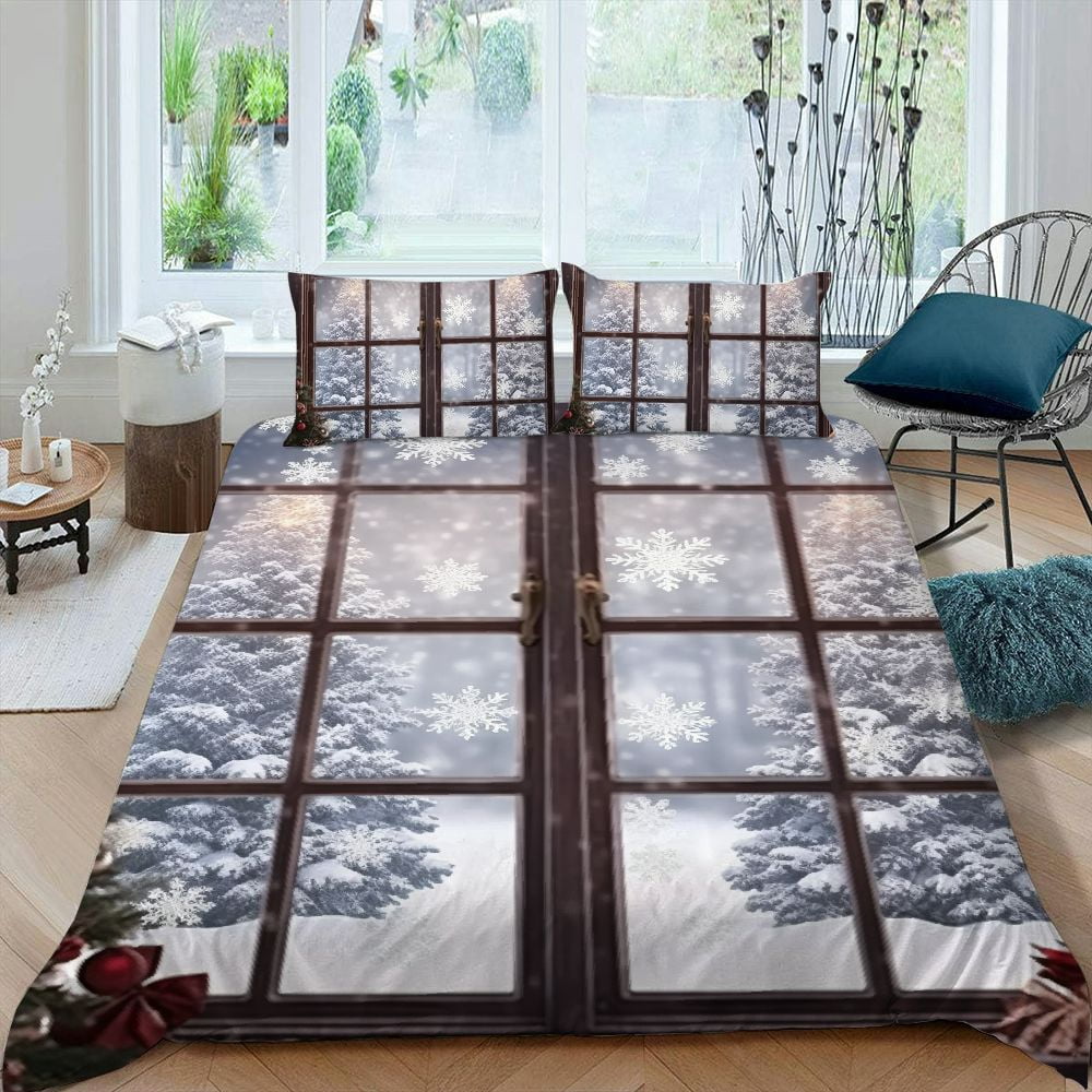 Window Bedding Pratyus Christmas Tree Snow Window 3-Piece Bedding Set High Quality ...