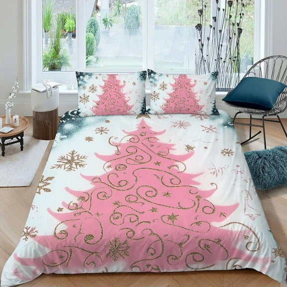 Pratyus Christmas Tree Snowflakes Stars 3-Piece Bedding Set for Modern Bedroom Decor High Quality Sleep 87x68in