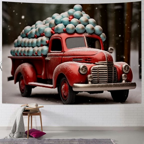 Pratyus Christmas Truck Tapestry Wall Hanging Short Plush Bedroom Dorm Decoration - Vivid Design Lightweight Easy to Hang 4 Sizes 40x60inch
