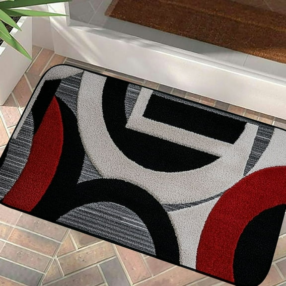 Pratyus Circles Lines Felt Floor Mat Doormat for Home Entrance Kitchen Patio, Anti-Slip & Durable, Easy to Clean, All Surface Use, Water Resistant 19.68*39.37 in