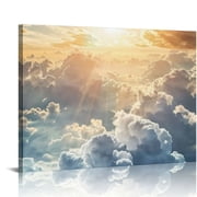 Pratyus Clouds Sun Sky Canvas Wall Decor for Bathroom Art Modern Prints - Ready To Hang Home Room Decor 16x12in
