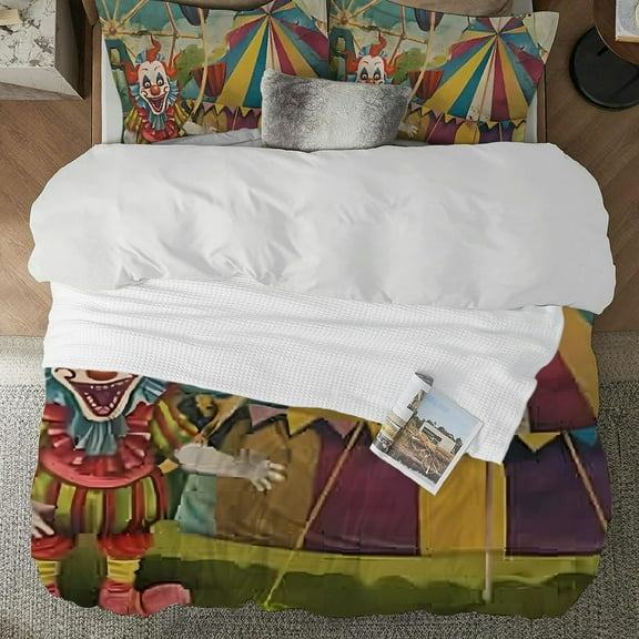 Pratyus Clown Circus Tent Ferris Wheel 3-Piece Bedding Set (Single-sided Print) Easy to Clean and Care For 87x68in