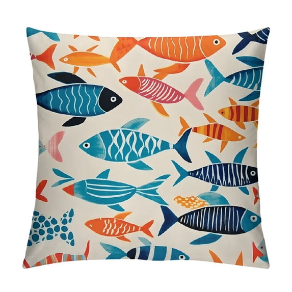 Pratyus Colorful Fish Pattern Modern Farmhouse Rustic Decorative Couch Pillow Cases with Zipper Home Decor Throw Pillow Cover 1PC 22x22in