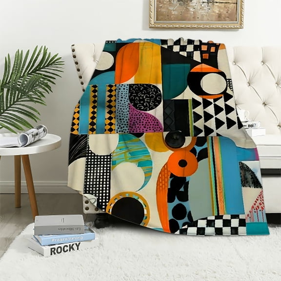 Pratyus Colors Geometric Shapes Print Throw Blanket for Bed Sofa Living Room Decor All Seasons Lightweight Blanket 50x60in