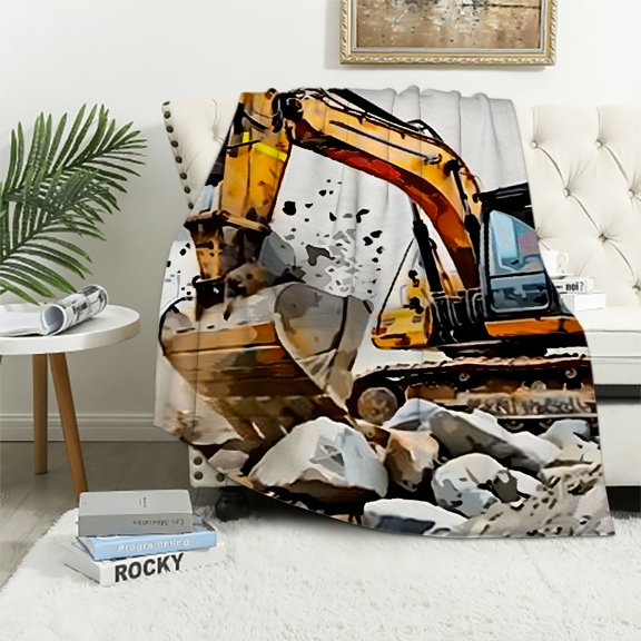 Pratyus Construction Vehicle Rocks Dirt Throw Blanket Soft Cozy Plush Bed Blanket All Seasons Gift 40x50in
