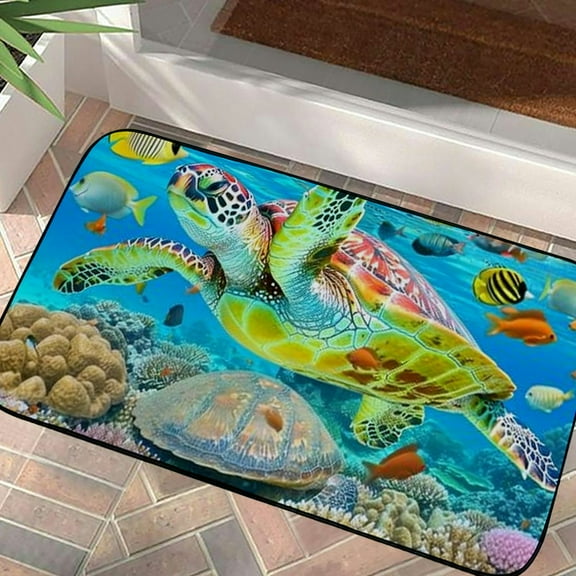 Pratyus Coral Reef Fish Low-Profile Floor Mats, Front Door Mat for Entryway, Home Entrance Outside Entry, Burlap Felt Doormat 19.68*39.37 in