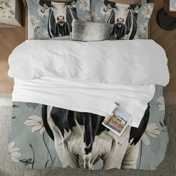 Pratyus Cow Theme 3-Piece Bedding Set Comfortable and Breathable for Bedroom and Guest Room 87x68in