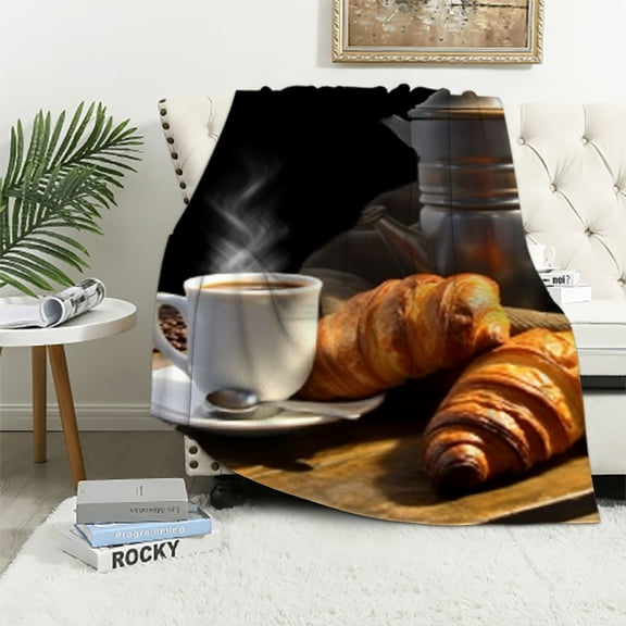 Pratyus Croissant Coffee Soft Cozy Printed Blanket & Throw for All Seasons Lightweight Soft Blanket 40x50in