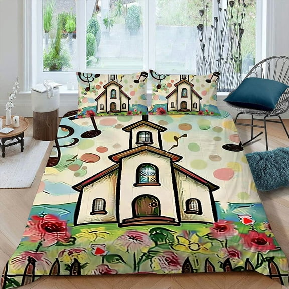 Pratyus Cross Music Notes 3-Piece Bedding Set - High Quality Sleep - Peach Skin Velvet - Bedroom; Guest Room 87x68in