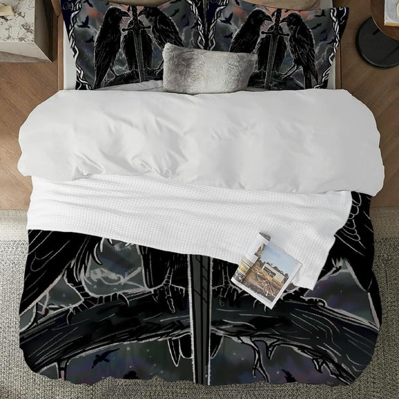 Pratyus Crow Sword Symbolism 3-Piece Bedding Set (Single-Sided Print) Soft and Breathable 87x68in