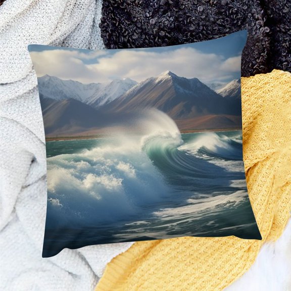Pratyus Decor Holiday Pillow Case Wave Mountain Sky Theme for Home Sofa Couch 18x18in