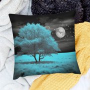 Pratyus Decor Indoor Decoration Blue Tree Full Moon Dark Sky Party Supplies for Home Sofa Couch 24x24in