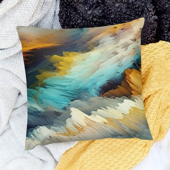 Pratyus Decor Indoor Pillow Covers Mountain Range Blue and Yellow Stream Abstract Art for Home Sofa Couch Set of 1 18x18in