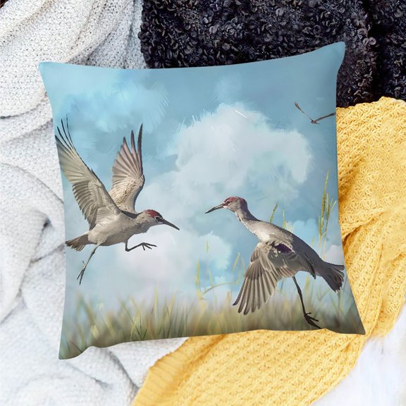 Pratyus Decor Indoor Square Cushion Cover Birds Sky Grass Theme Home Sofa Couch Set of 1 18x18in