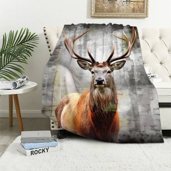 Pratyus Deer Antlers Brick Wall Print Throw Blanket All Seasons Soft Plush Blanket for Bed Sofa Living Room Decor 40x50in