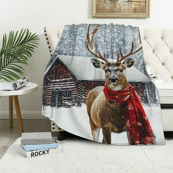 Pratyus Deer Snow Cabin Throw Blanket for Couch Outdoor Unisex Gift All Seasons Comfort 40x50in