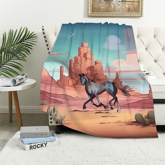 Pratyus Desert Cactus Trees Rocks Throw Blanket for Couch Sofa Bed All Seasons Lightweight Flannel Blanket 60x80in