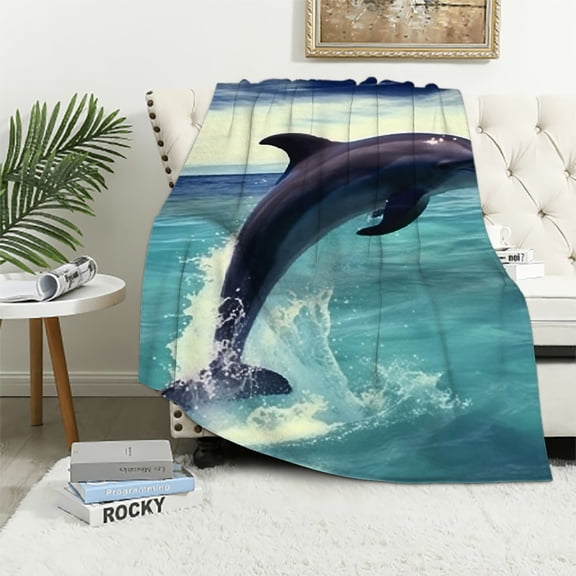 Pratyus Dolphin Water Beach Flannel Throw Blanket for Bed Couch Sofa Chair All Seasons Exquisite Gifts 40x50in